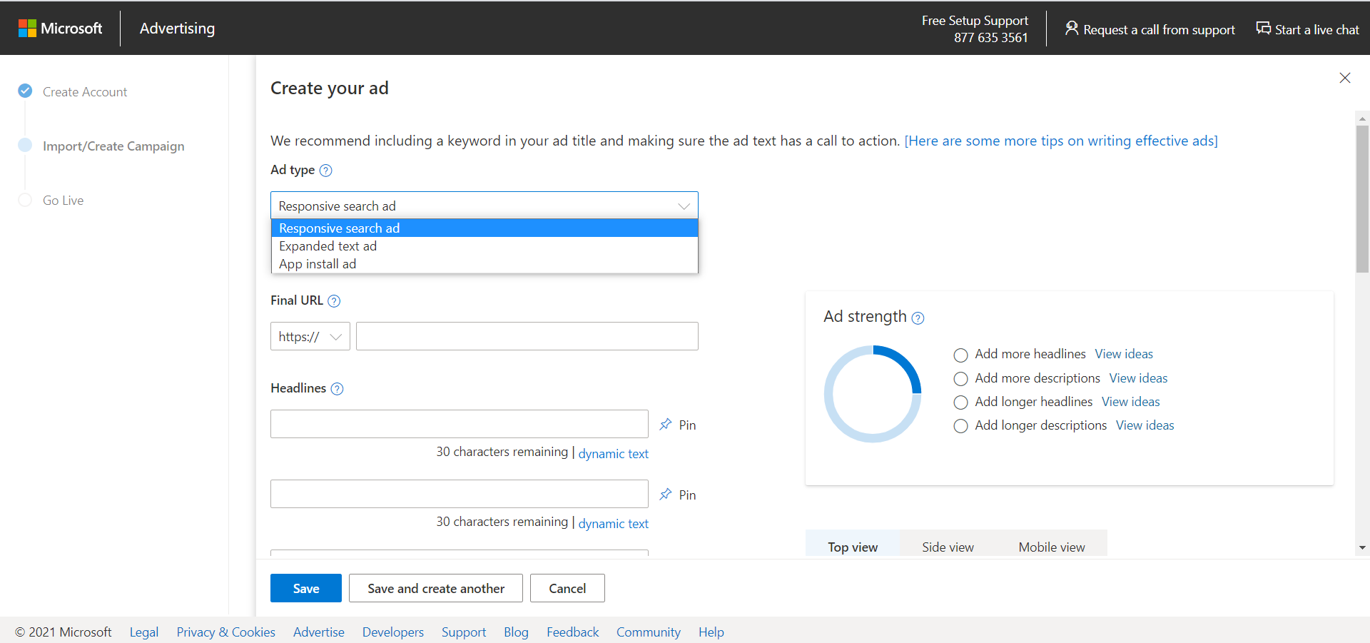 Microsoft Advertising valitse mainostyyppi
